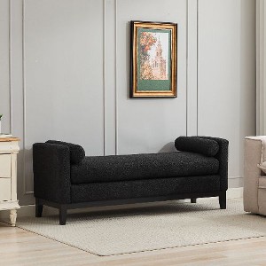 Kumasinova Boucle Upholstered Bed Bench with Fluted Wood Detail, Elegant Entryway Bench with Round Pillows, Ottoman Bench for Bedroom/Living Room - 1 of 4