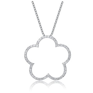 Guili SS White Gold Plating Colored CZ Large Open Flower Pendant Necklace for a Classy Jewelry Look, Nature-Inspired Beauty, Elegant. - 1 of 3
