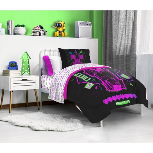 Minecraft Cyber Neon Twin Kids Bed Set Target