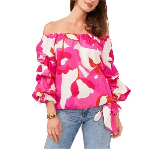 Vince Camuto Womens Printed Bubble Sleeve Floral Off the Shoulder Blouse - 1 of 1