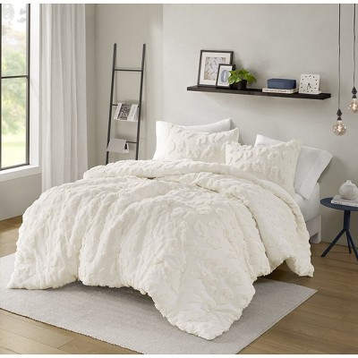 Full Off-White Microfiber Chenille Comforter Set