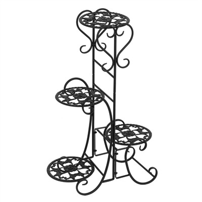 Slickblue Decorative Rounded Plant Stand, Metal Flower Pot Holder, 4-Tier Indoor Outdoor Display, 32 Inch