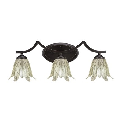 Toltec Lighting Zilo 3 - Light Vanity in  Dark Granite with 7" Vanilla Leaf Shade