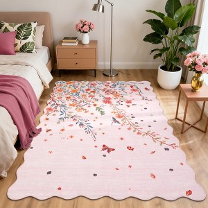 Modern Washable Area Rug, Soft Floral Floor Carpet with Non Slip Backing, Low Pile Stain Resistant Foldable Floor Mat for Living Room, Black - 1 of 4