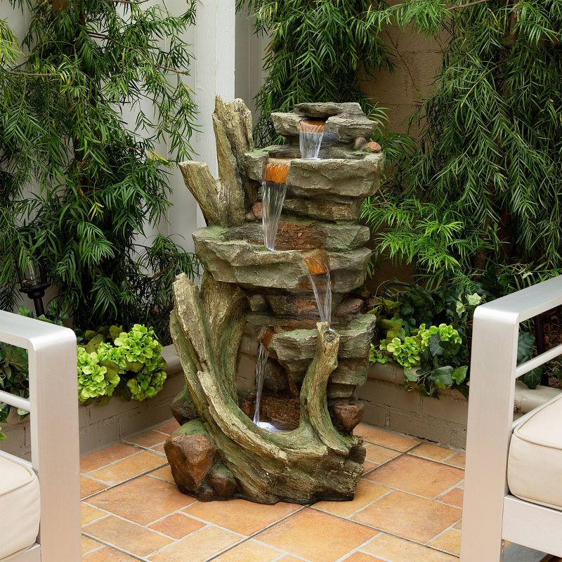 Cascading Stone Tower Fountain With Cool White LED Lights - Alpine Corporation, 3 of 7