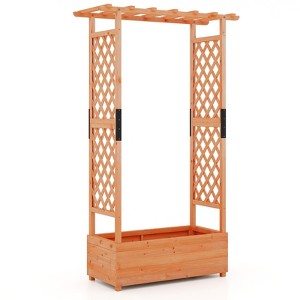 Tangkula 1pc/2pcs Raised Garden Bed with Trellis, Wood Elevated Garden Bed with Hanging Roof  Planter Box Outdoor Planting Bed for Garden Patio Yard - 1 of 4