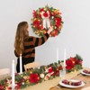 Christmas Wreath for Front Door, 24'' Artificial Christmas Wreath with Flower, Bow & Red Berries for Winter Home Office Christmas Decor - 2 of 4
