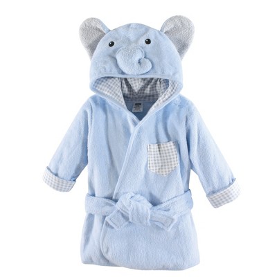 Hudson Baby Infant Boy Cotton Animal Face Bathrobe, Blue Elephant, 0-9 Months