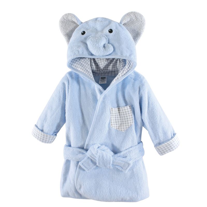 Hudson Baby Infant Boy Cotton Animal Face Bathrobe, Blue Elephant, 0-9 Months, 1 of 3