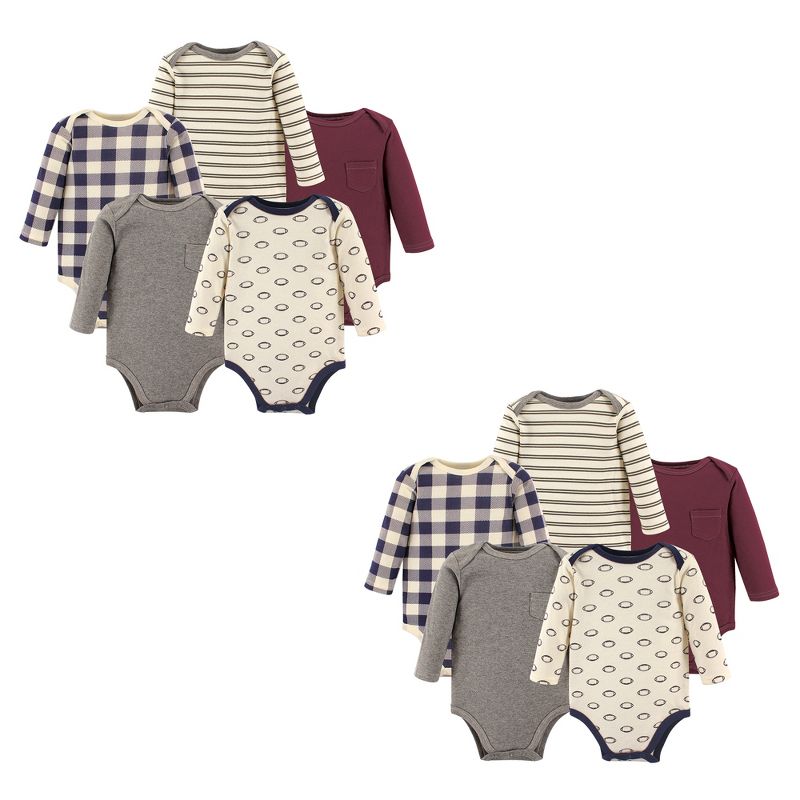 Hudson Baby Unisex Baby Cotton Long-Sleeve Bodysuits, Burgundy Football 10-Piece, 1 of 2