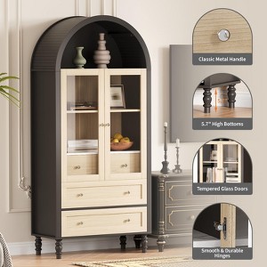 70" Tall Arched Storage Cabinet with Adjustable Shelves, Modern LED Lighted Wooden Pantry Cabinet with Tempered Glass Doors & 3 Drawers - 1 of 4