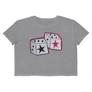 Rerun Island Women's Embroidery Dice Short Sleeve Graphic Cotton Cropped Loose T-shirt - Athletic Heather S - 1 of 4