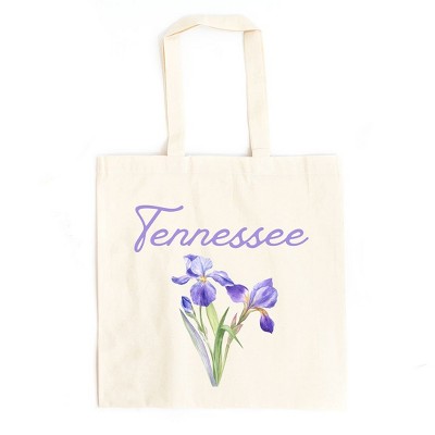 City Creek Prints Tennessee Flower Colorful Canvas Tote Bag - 15x16 - Natural