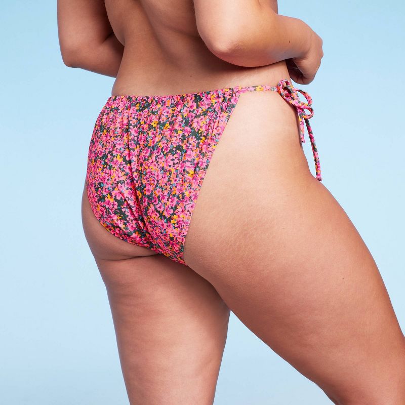 Women's Side-Tie Cheeky Bikini Bottom - Wild Fable™ Pink Floral Print, 2 of 14