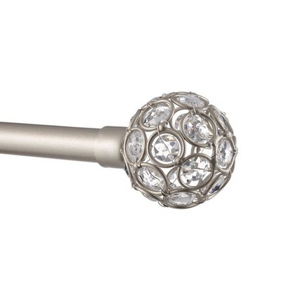 Matte Silver Adjustable Curtain Rod with Crystal Finials