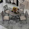 5 PCS Retro Dining Set, Extendable Round Table with Removable Leaf, Upholstered Chairs with Rubberwood Frame and Cushion-Coolbibila - 3 of 4