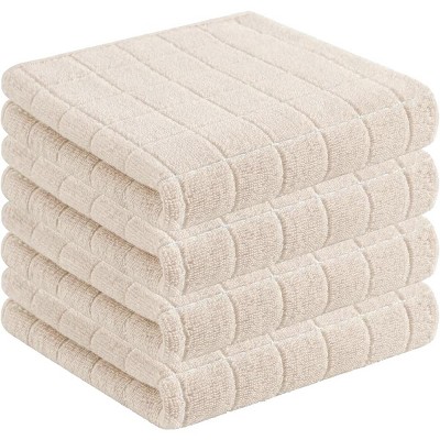 4-Pack Cotton Terry Kitchen Towels, Checkered Designed Soft and Super Absorbent Dish Towels, 13x28 inches