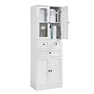 TiramisuBest Tall Bathroom Storage Cabinet, Cabinet with Four Doors and Drawers, Adjustable Shelf, MDF Board, White - 1 of 4