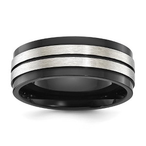 Chisel Stainless Steel Brushed and Polished Black IP-plated 8mm Band Ring - 1 of 4