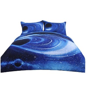 PiccoCasa All-season Galaxies 3D Space Themed Comforter & Sham Set Bedding Sets 3 Pcs - 1 of 4