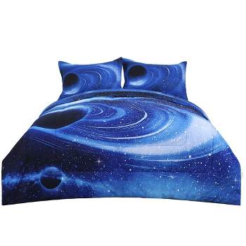 PiccoCasa All-season Galaxies 3D Space Themed Comforter & Sham Set Bedding Sets 3 Pcs