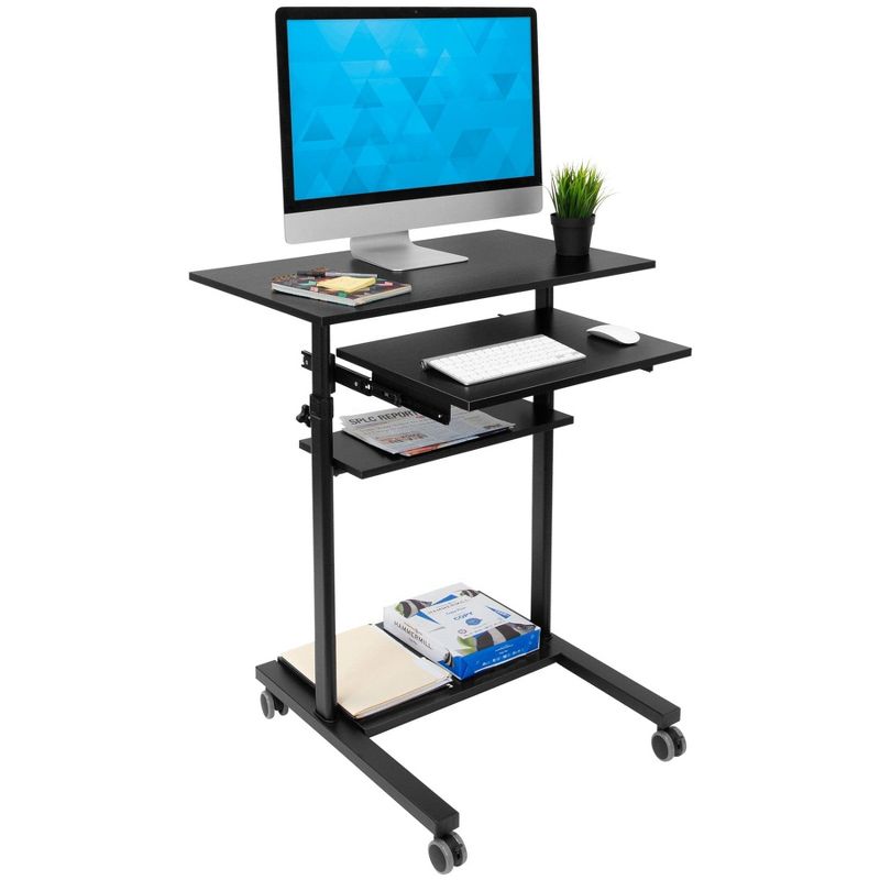 Mount-It! Mobile Standing Desk w/ Retractable Keyboard Platform | Height Adjustable Stand Up Computer Workstation | Locking Wheels | 99 Lbs. Capacity, 3 of 12