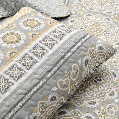 Lush Decor Lush Décor Nesco Stripe Reversible Cotton Quilt - Yellow and Gray - 3 Piece Bedding Set - Full / Queen — фото 5