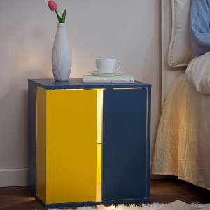 Bedside Tables with LED Farmhouse Gray Nightstand Tables with Glass Shelves Led End Table - 1 of 4