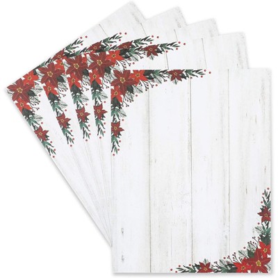 Pipilo Press 100 Sheets Christmas Stationery Paper for Writing Letters, Invitations, Poinsettia, 8.5x11 in