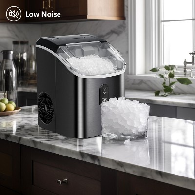 R.W.FLAME Nugget Countertop Ice Maker with Soft Chewable Pellet Ice, Self-Cleaning, Sonic Ice, One-Click Operation, Stainless Steel Silver/Black