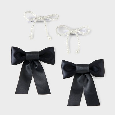 Girls' 4pk Satin and Pearls Ribbon Bow Clip Set - art class™: Fashion Hair Styling Accessories