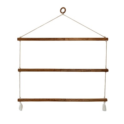 Hanging Macrame Wide Blanket Ladder Wood & Cotton by Foreside Home & Garden