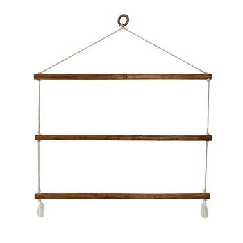 Hanging Macrame Wide Blanket Ladder Wood & Cotton by Foreside Home & Garden