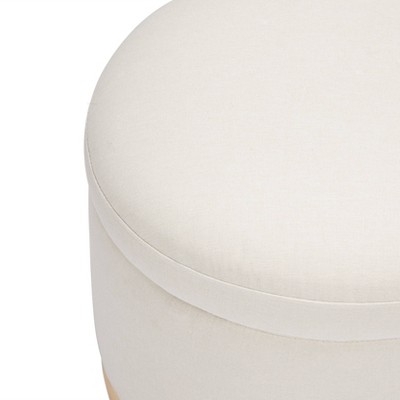 Naka 21.5" Round Cream Storage Ottoman with Light Wood Base