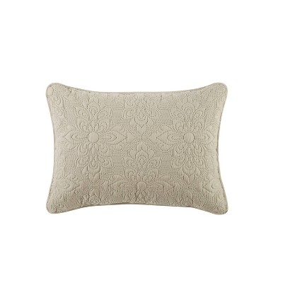 Taupe Twin Microfiber Embossed Floral Quilt Set
