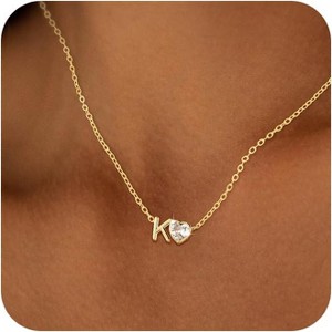 Dainty Heart Initial Necklace 14K Gold Plated A-Z Letter Pendant - 1 of 4