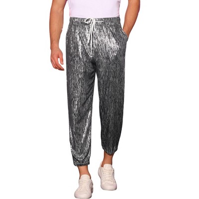 Lars Amadeus Men's Metallic Contrast Color Drawstring Waist Pants