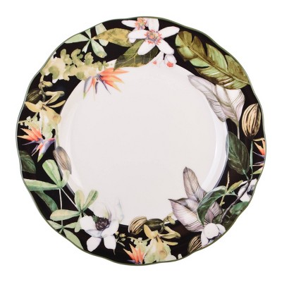 Borneo Black Floral Porcelain 12-Piece Dinnerware Set