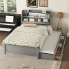 1pc Wood Platform Bed with LED Storage Headboard and Trundle with Drawers - Baofuwish - 2 of 4