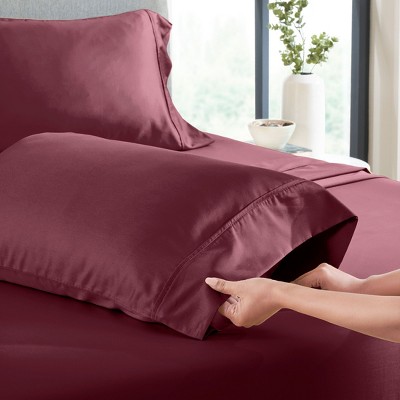 Burgundy Red 400 Thread Count Cotton Sateen Standard/Queen Pillowcase Set