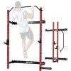 Folding Squat Rack for Home Gym, 1000 LBS Capacity Heavy Duty Wall Mount Power Rack with Adjustable Pull Up Bar, J Hooks, Landmine, Black and Red - 2 of 4