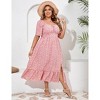 YESFASHION Womens Plus Size Square Neck Floral Print Summer Dress Ruffle Short Sleeve Tie Front Slit Hem Boho Maxi Dress - 3 of 4