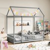 Tangkula Twin Size House Bed w/ Roof & Full-length Safety Guardrail Playhouse Bed Frame - 3 of 4