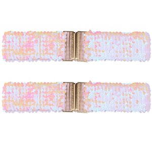 INSPIRE CHIC Women's Shinny Wide Waist Belts Interlock Buckles Sequins Decor Stretchy Belts 2 Pcs 23.62" - 1 of 4