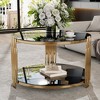 Modern Black Mirror Coffee Table, Asymmetrical Metal, Circular Metal Drum Base - 3 of 4