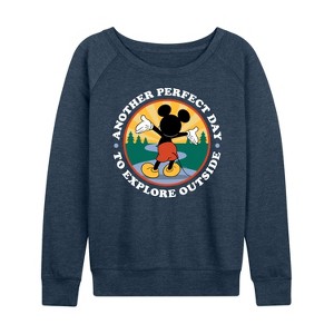 Women's - Disney - Perfect Day Explore Outside Lightweight French Terry Wide Neck Long Sleeve Shirt - 1 of 4