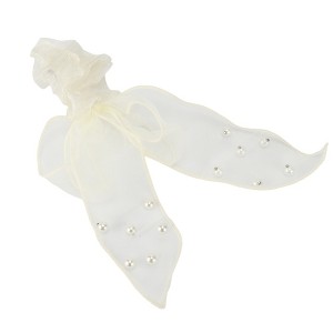 Unique Bargains Women's Fashion Faux Pearl Bow Hair Scrunchies Beige 1 Pc - 1 of 3