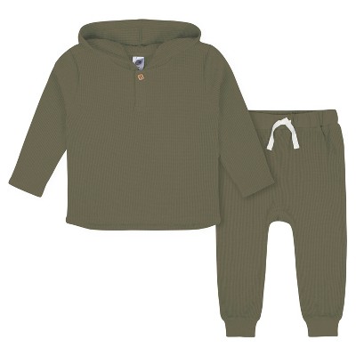 Image of Gerber Baby Boys' Waffle Hoodie & Jogger Set, 2-Piece, Sage Green, 12 Months
