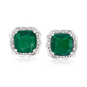 Ross-Simons 4.60 ct. t.w. Emerald and .10 ct. t.w. White Topaz Stud Earrings in Sterling Silver - 1 of 4