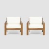 Santa Ana 2pk Acacia Wood Club Chairs Teak/Cream - Christopher Knight Home - 2 of 4